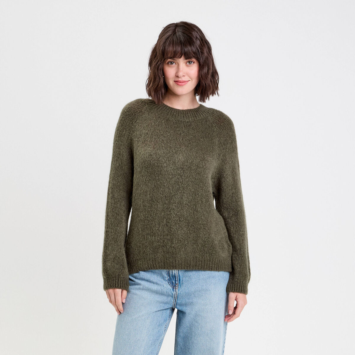 Pull manches longues vert kaki femme