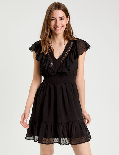 Robe &eacute;vas&eacute;e plumetis noir femme