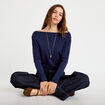 T-shirt col bateau manches longues bleu marine femme