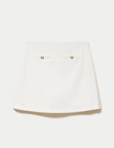 Jupe-short trap&egrave;ze courte en tweed ecru femme