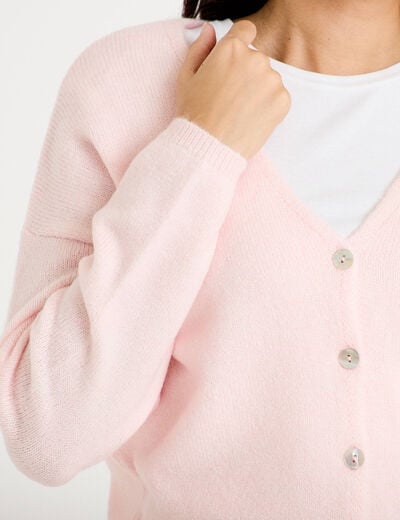 Gilet boutonn&eacute; avec col en V rose clair femme
