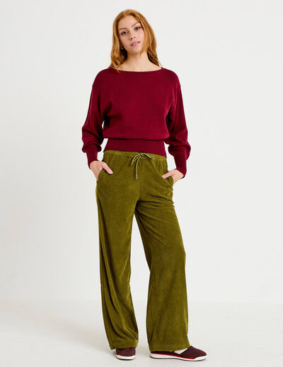 Pantalon jogging taille standard velours vert kaki femme