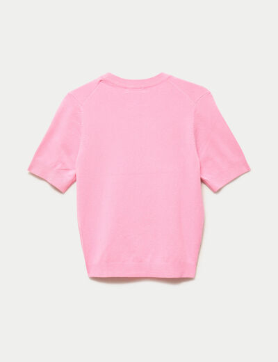 Pull ajust&eacute; court manches courtes rose femme