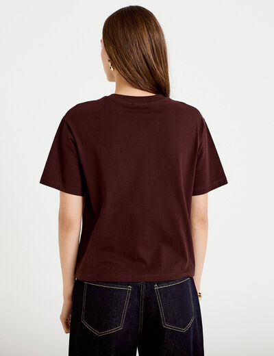 T-shirt col rond manches courtes marron fonc&eacute; femme