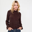 Blouse ajour&eacute;e manches longues marron fonc&eacute; femme