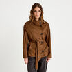 Veste col montant aspect daim marron femme