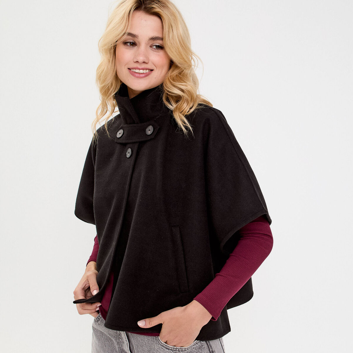 Poncho col am&eacute;ricain noir femme