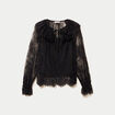 Blouse manches longues en dentelle noir femme