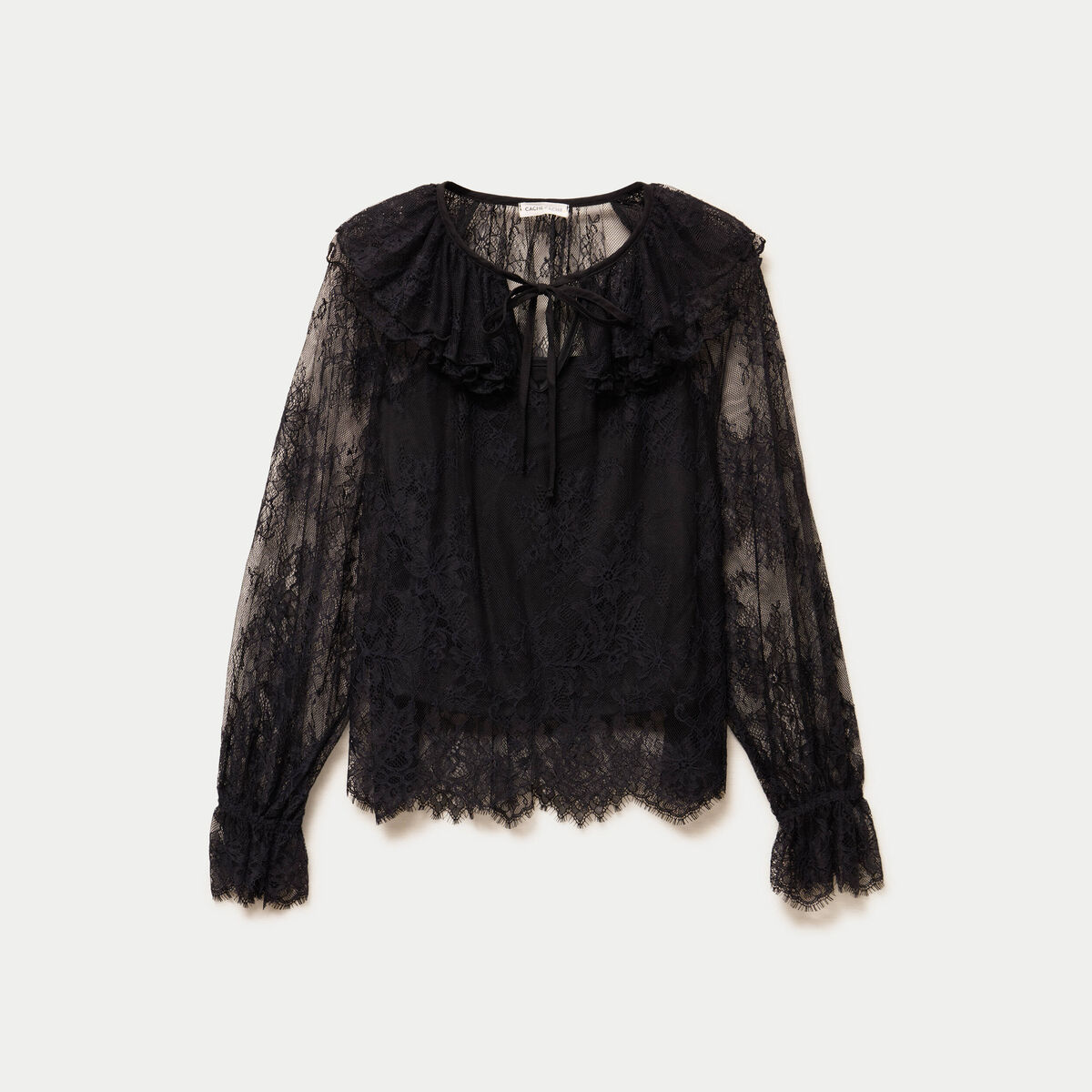 Blouse manches longues en dentelle noir femme