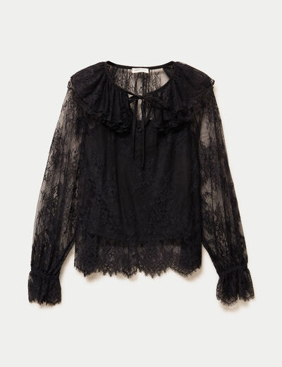 Blouse manches longues en dentelle noir femme