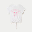 T-shirt droit cropped manches courtes ecru femme
