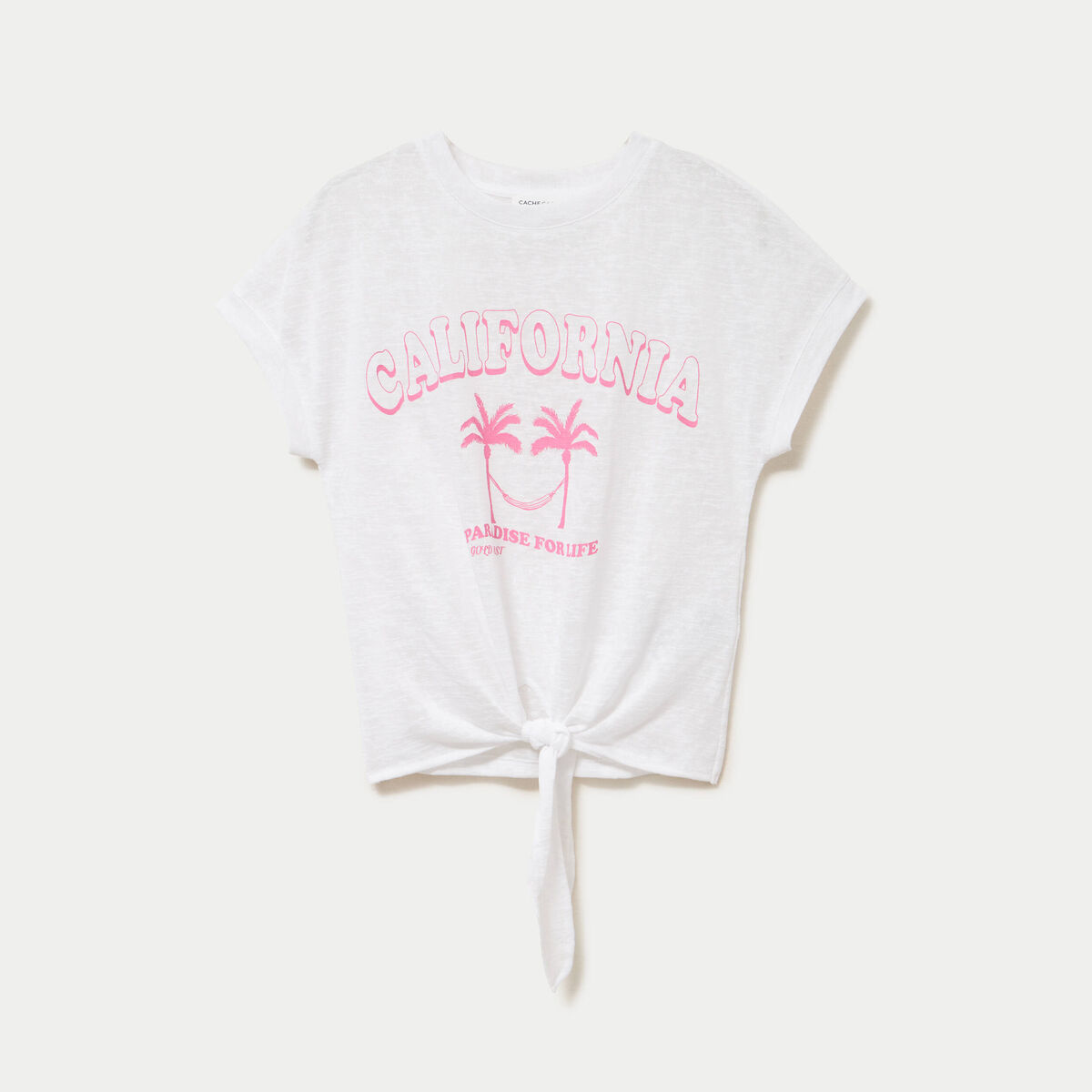 T-shirt droit cropped manches courtes ecru femme