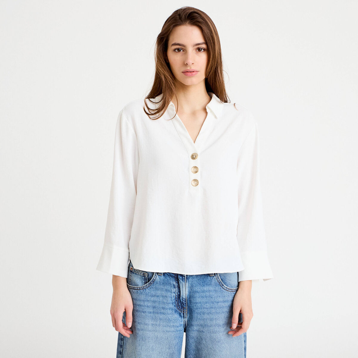 Blouse manches longues ecru femme