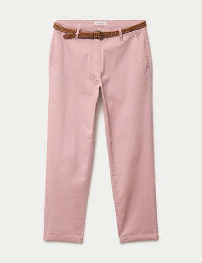 Pantalon chino 7/8&egrave;me rose pastel femme