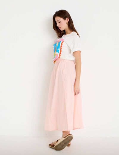 Jupe longue &eacute;vas&eacute;e taille haute rose femme