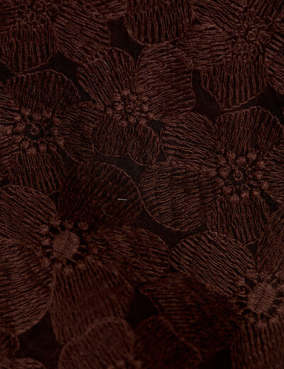 Blouse droite col v en dentelle marron fonc&eacute; femme