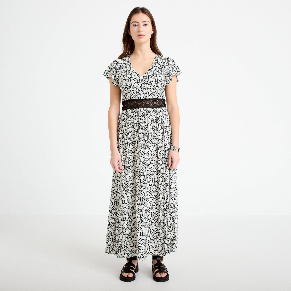 Robe longue &eacute;vas&eacute;e noir femme