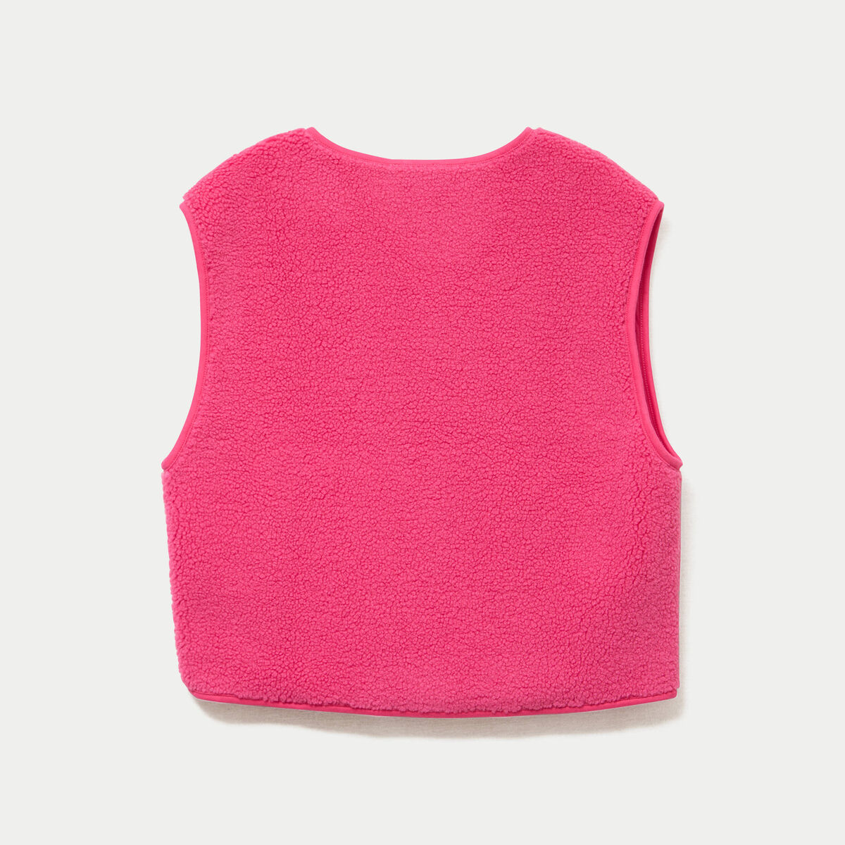 Gilet sans manches effet polaire col v rose fushia femme