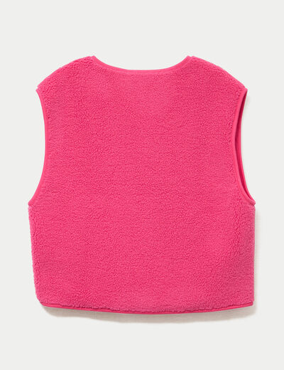 Gilet sans manches effet polaire col v rose fushia femme