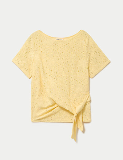 Blouse col v manches courtes jaune clair femme
