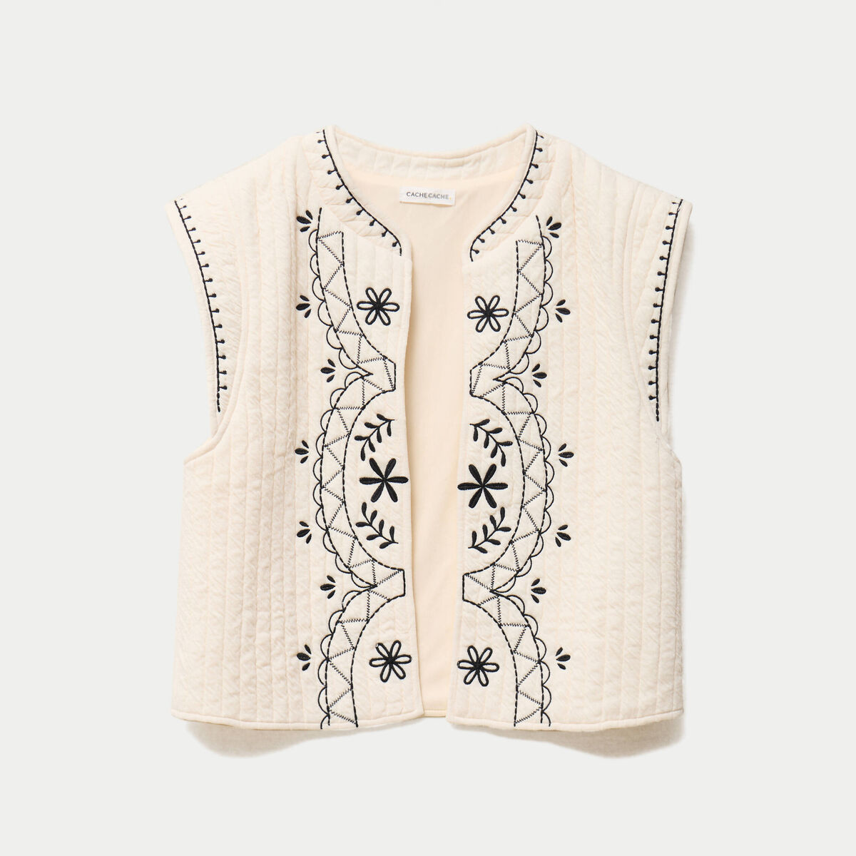 Veste sans manches brod&eacute;e ecru femme