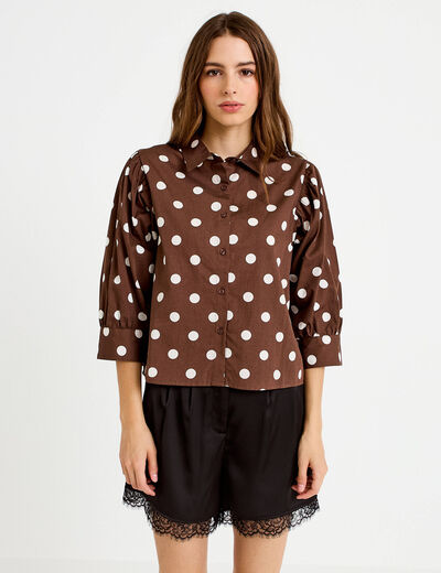 Chemise droite manches longues marron femme