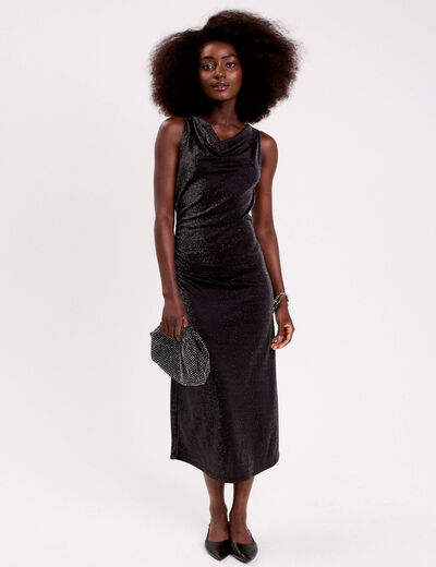 Robe longue fils m&eacute;tallis&eacute;s noir femme