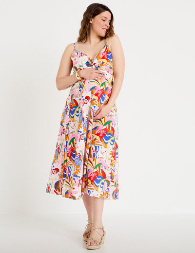 Robe longue &eacute;vas&eacute;e col v bretelles blanc femme