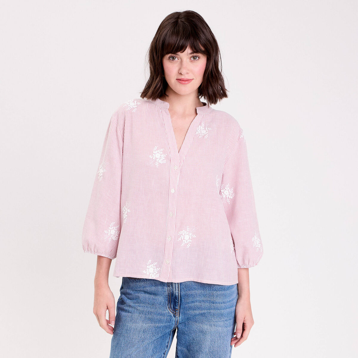 Blouse col tunisien rouge femme