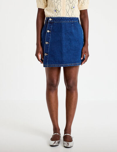 Jupe droite courte en jean denim double stone femme