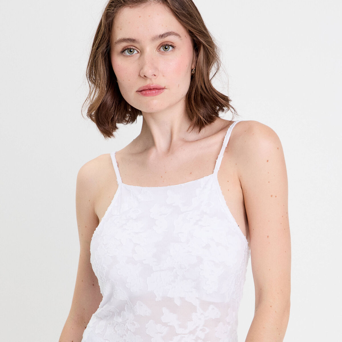 D&eacute;bardeur ajust&eacute; dentelle blanc femme
