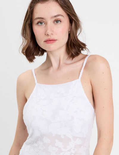 D&eacute;bardeur ajust&eacute; dentelle blanc femme