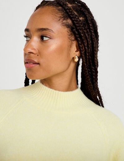 Pull col montant manches longues jaune clair femme
