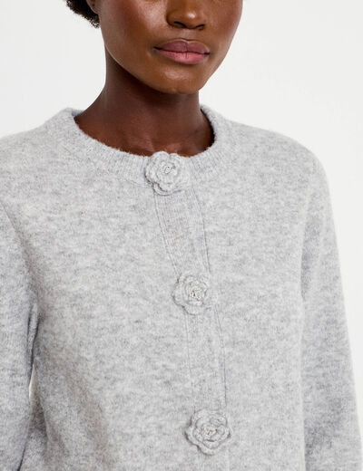 Gilet manches longues col rond gris clair femme