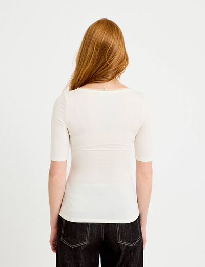 T-shirt ajust&eacute; manches courtes ecru femme