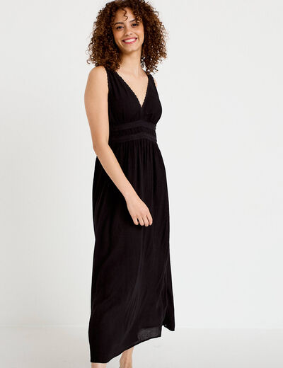 Robe longue &eacute;vas&eacute;e col v sans manches noir femme