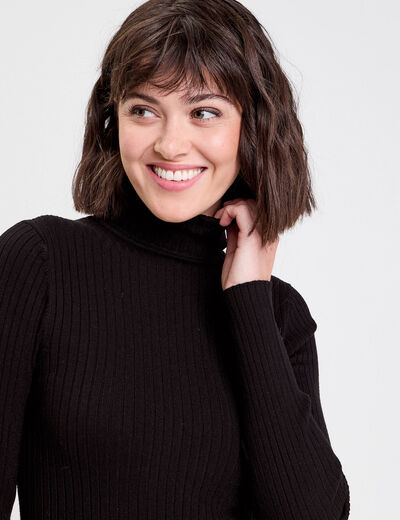 Pull c&ocirc;tel&eacute; col roul&eacute; noir femme
