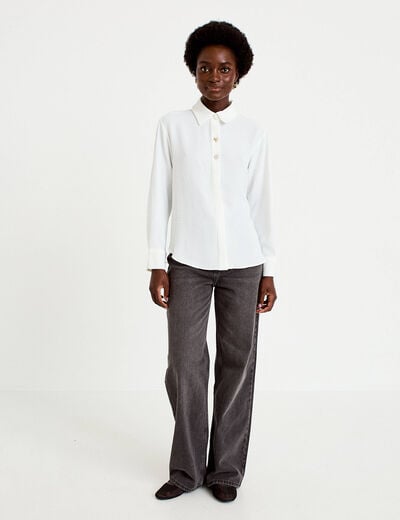 Chemise droite pliss&eacute;e manches longues ecru femme