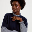 Pull col rond vichy manches longues bleu marine femme