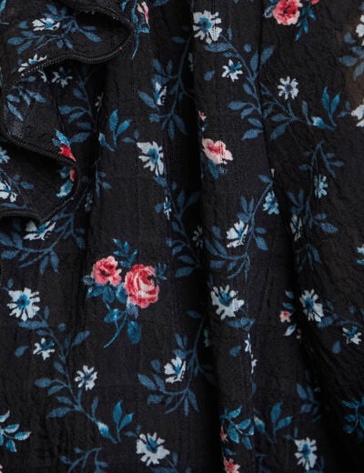 Robe courte &eacute;vas&eacute;e col v manches longues noir femme