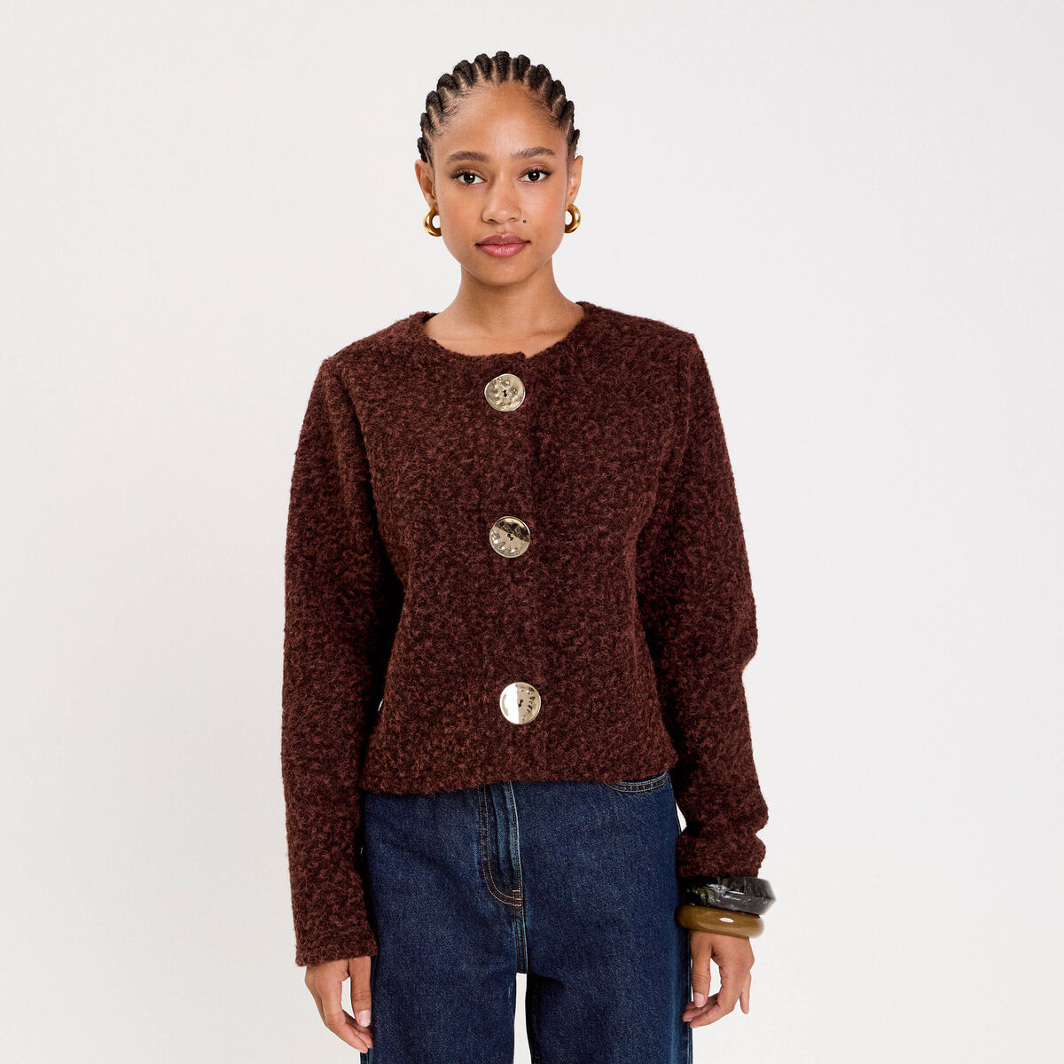 Veste effet polaire marron clair femme