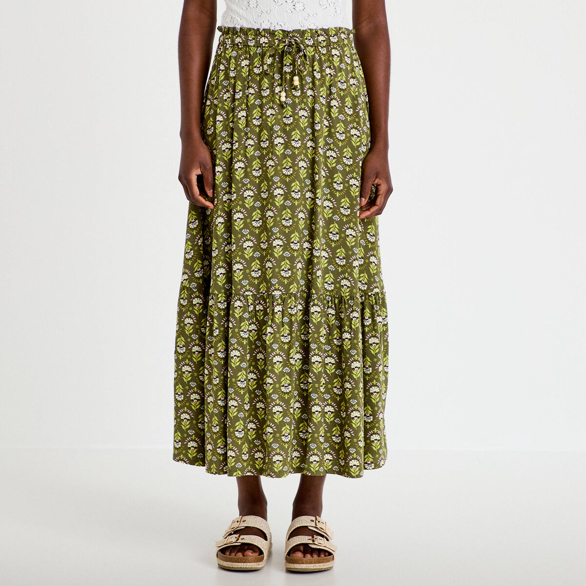 Jupe longue &eacute;vas&eacute;e vert femme