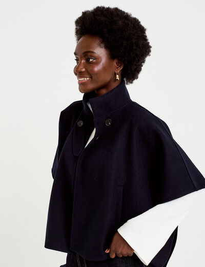 Poncho col am&eacute;ricain bleu marine femme