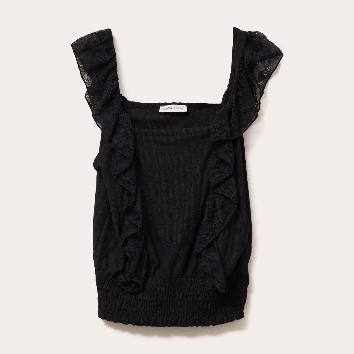 Top sans manches dentelle bas resserr&eacute; noir femme