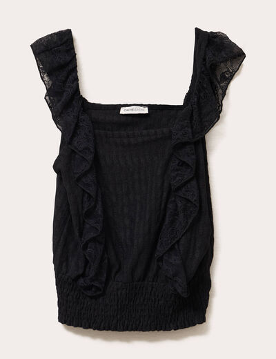 Top sans manches dentelle bas resserr&eacute; noir femme