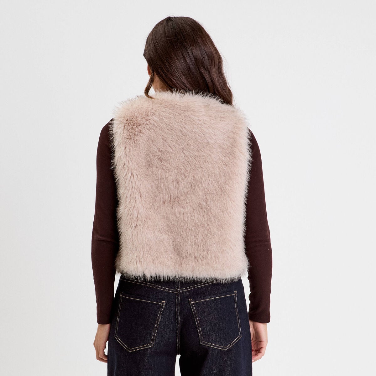 Gilet sans manches fausse fourrure sable femme