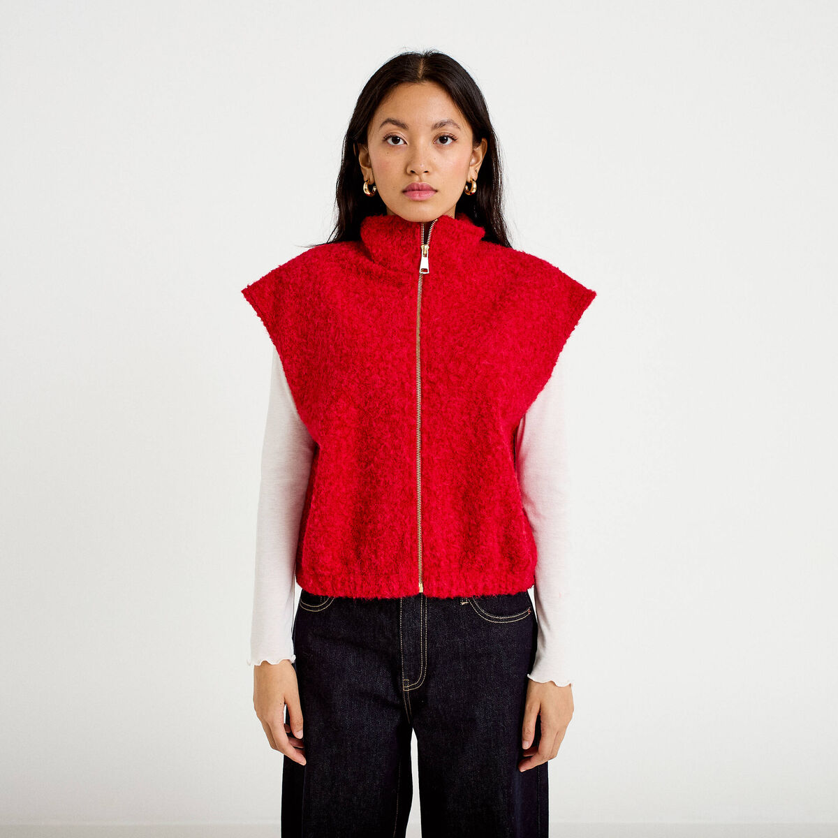 Gilet sans manches col montant rouge femme