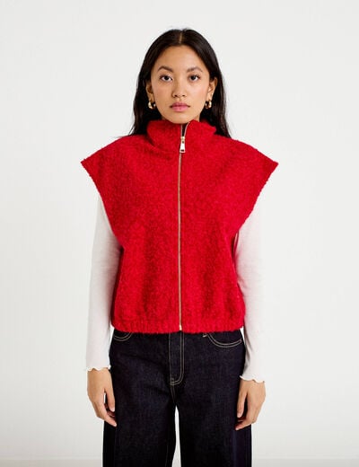 Gilet sans manches col montant rouge femme
