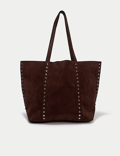 Sac aspect daim d&eacute;tails clout&eacute;s marron femme