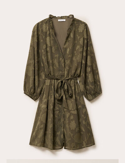 Robe chemise &eacute;vas&eacute;e ceintur&eacute;e vert kaki femme